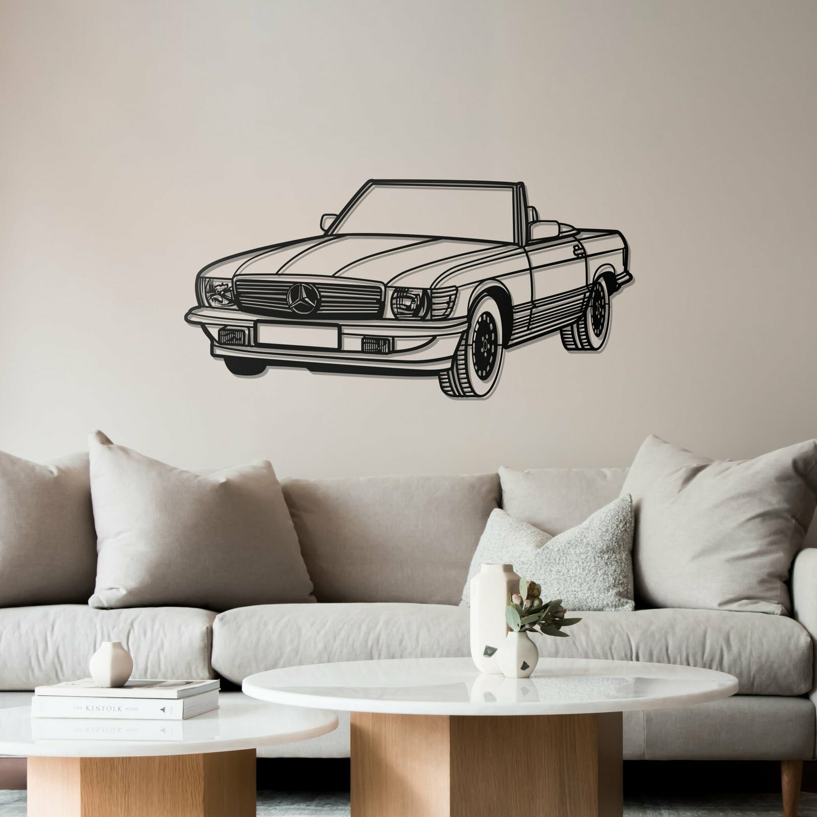 1976 W107 CONVERTIBLE PERSPECTIVE METAL CAR WALL ART - MT0451
