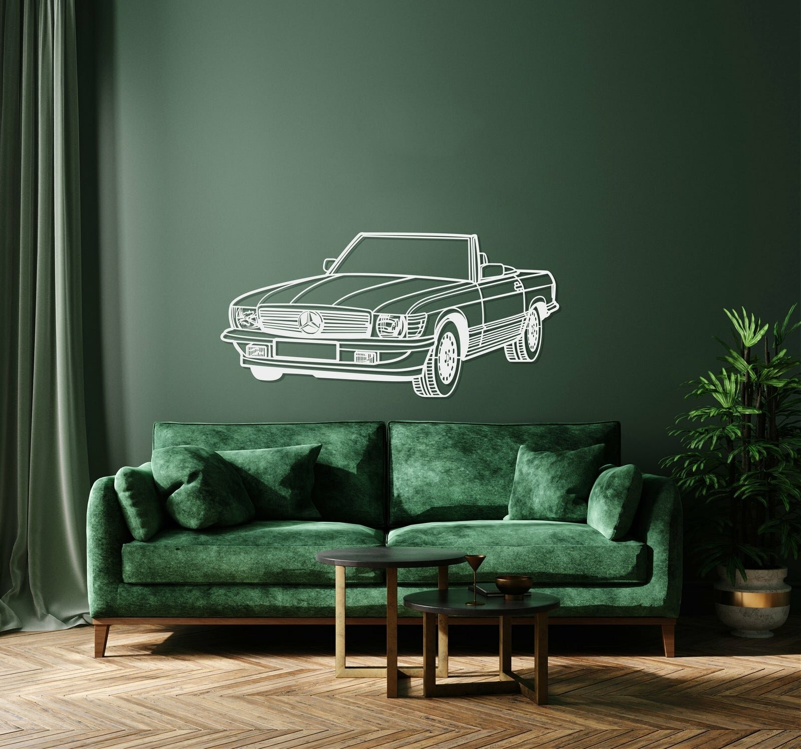 1976 W107 CONVERTIBLE PERSPECTIVE METAL CAR WALL ART - MT0451